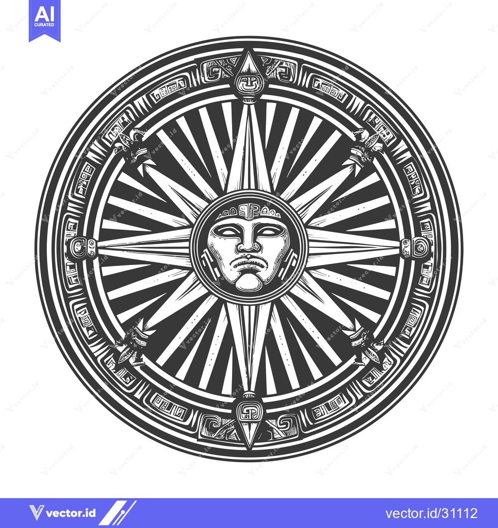 Premium Vector dari Circular Design with a Central Face and Surrounding Geometric Patterns