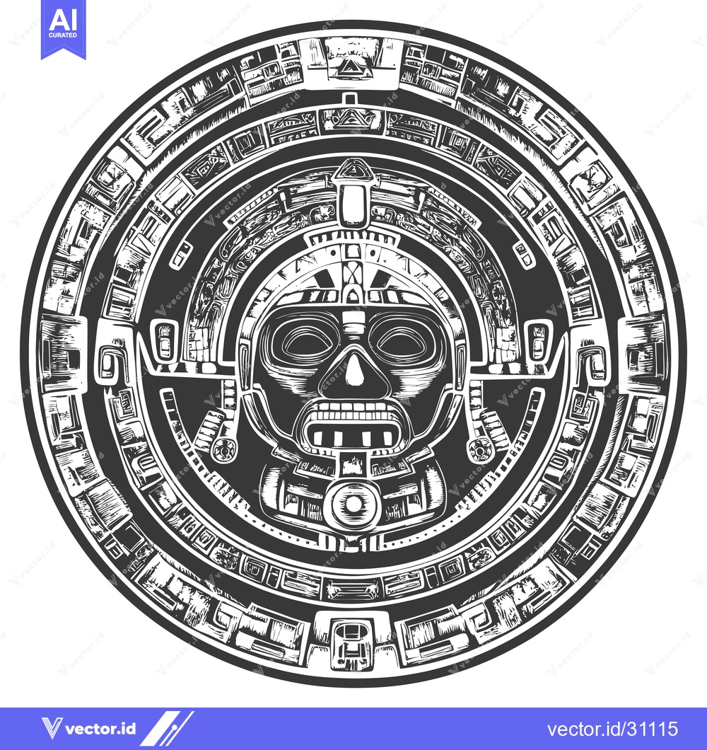 Premium Vector of Circular Design with a Depiction of a Mayan Deity