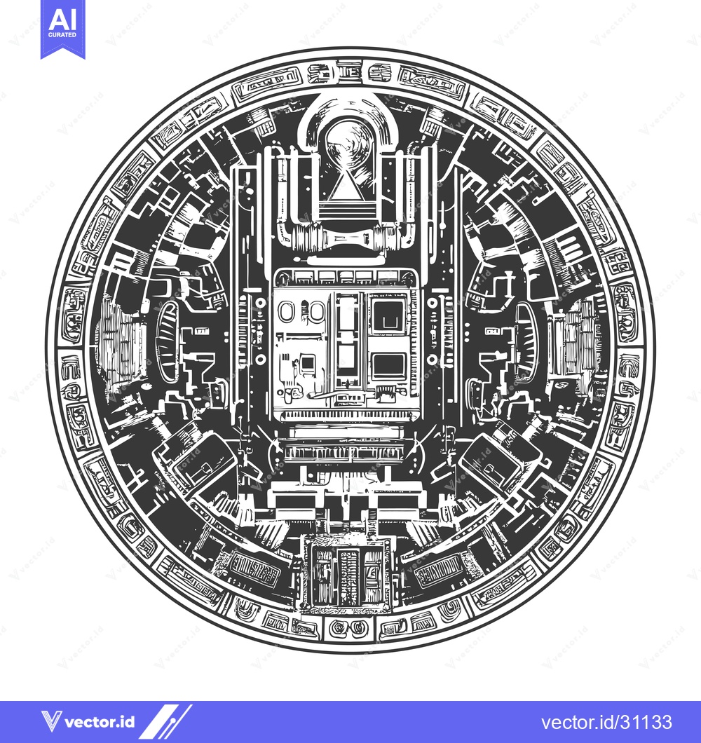 Premium Vector dari Circular design with intricate patterns and a central structure