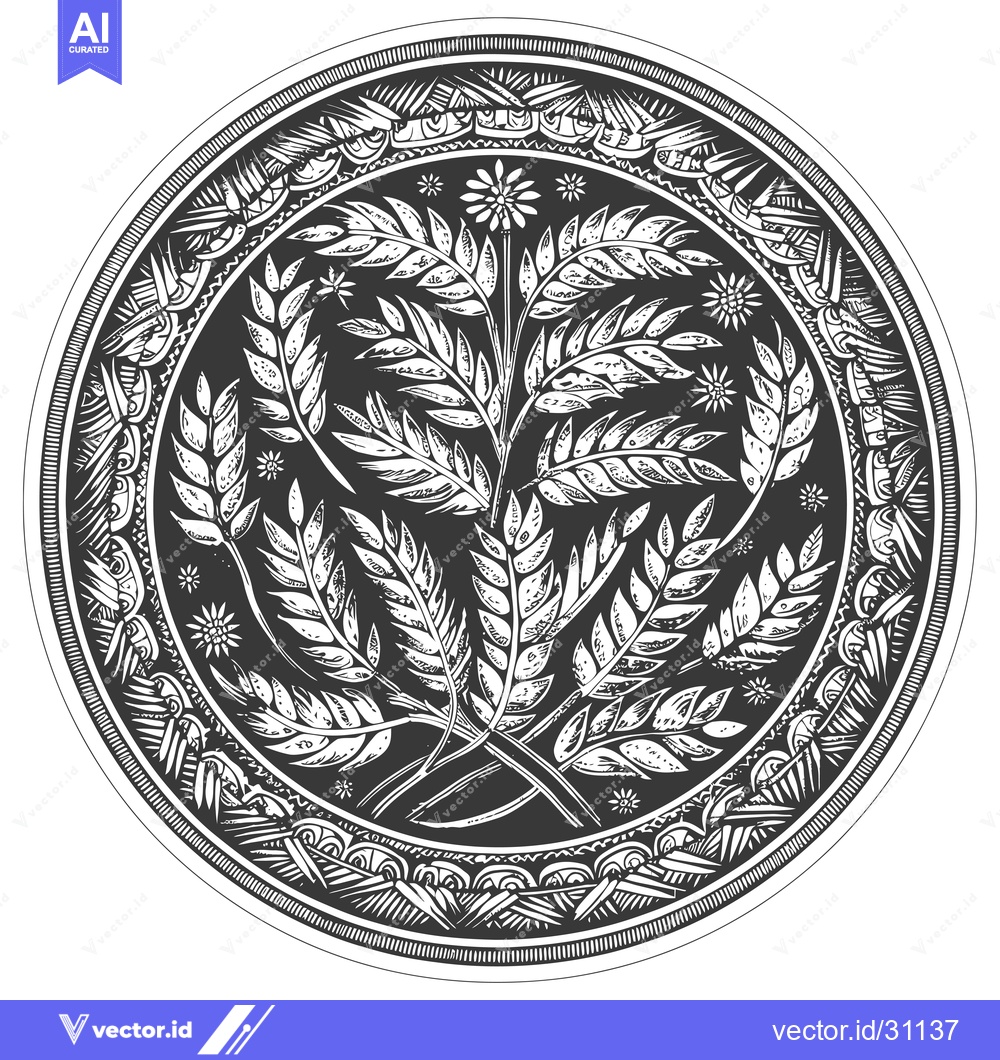 Premium Vector of Circular design with stylized wheat stalks, leaves and flowers