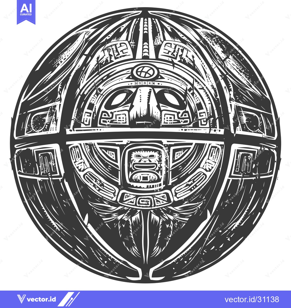 Premium Vector of Circular Design with Two Faces and Feathers