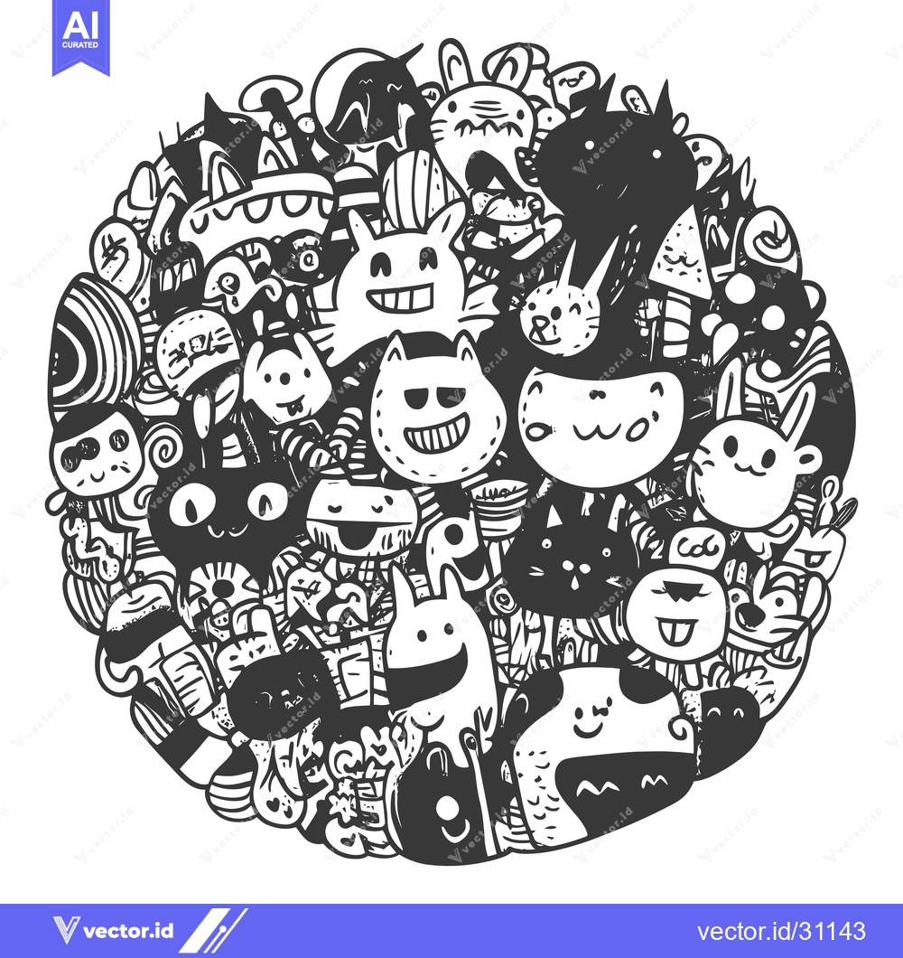 Premium Vector dari Circular Doodle of Cartoon Animals and Abstract Shapes