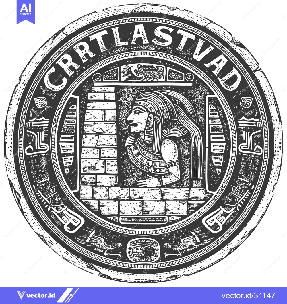 Premium Vector dari Circular Emblem with a Woman in Profile and Ornamental Border