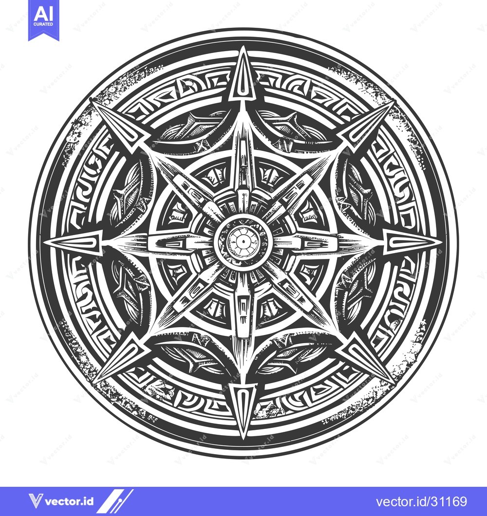 Premium Vector of Circular Geometric Pattern with Six-Pointed Star and Ornamental Border