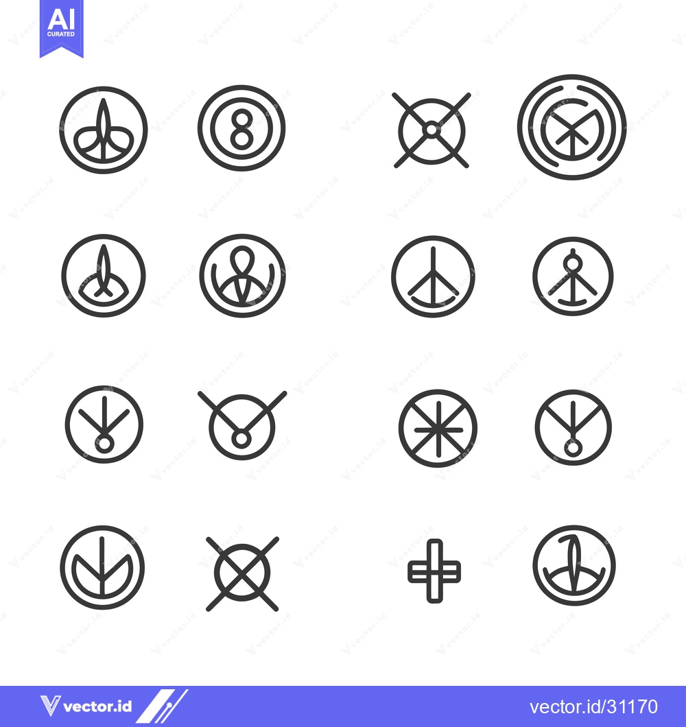 Premium Vector of Circular Geometric Shapes with Various Symbols and Patterns