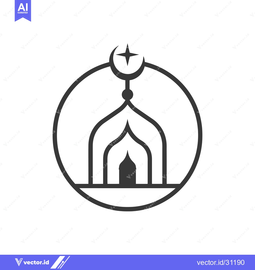 Premium Vector of Circular Icon of a Mosque with a Crescent Moon and Star