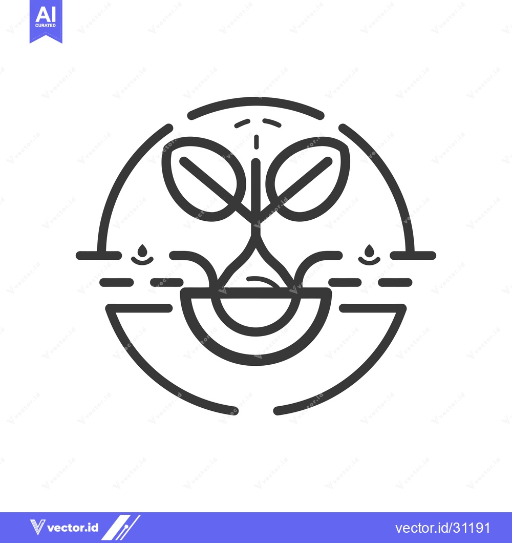 Premium Vector dari Circular Icon of a Sprout with Roots and Water Droplets