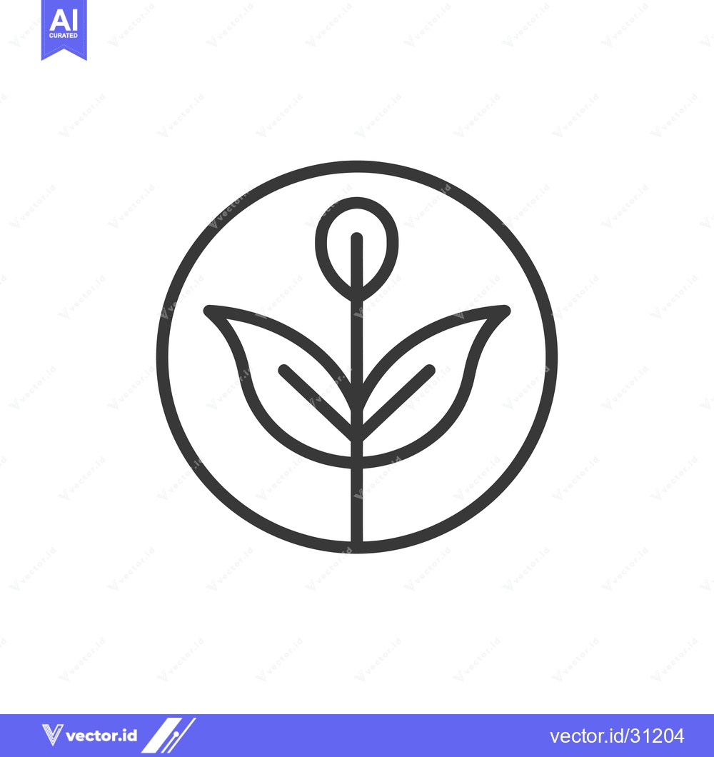 Premium Vector of Circular Line Art Depiction of a Plant with Two Leaves