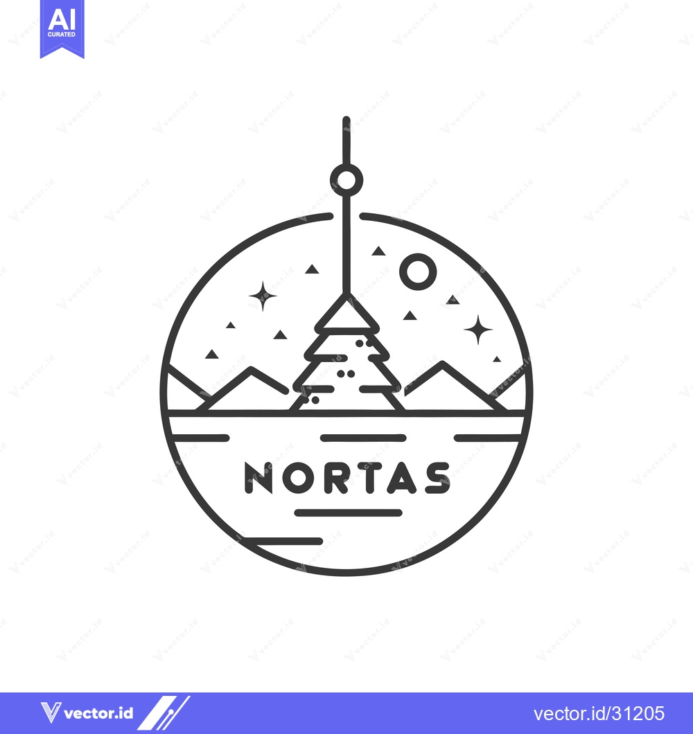 Premium Vector of Circular Line Art Design with Pine Tree and Mountains
