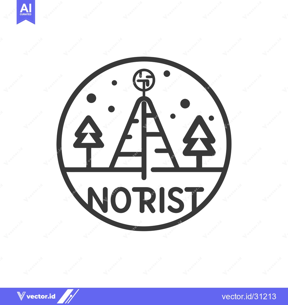 Premium Vector of Circular logo with mountain, trees, and the word "Norist"