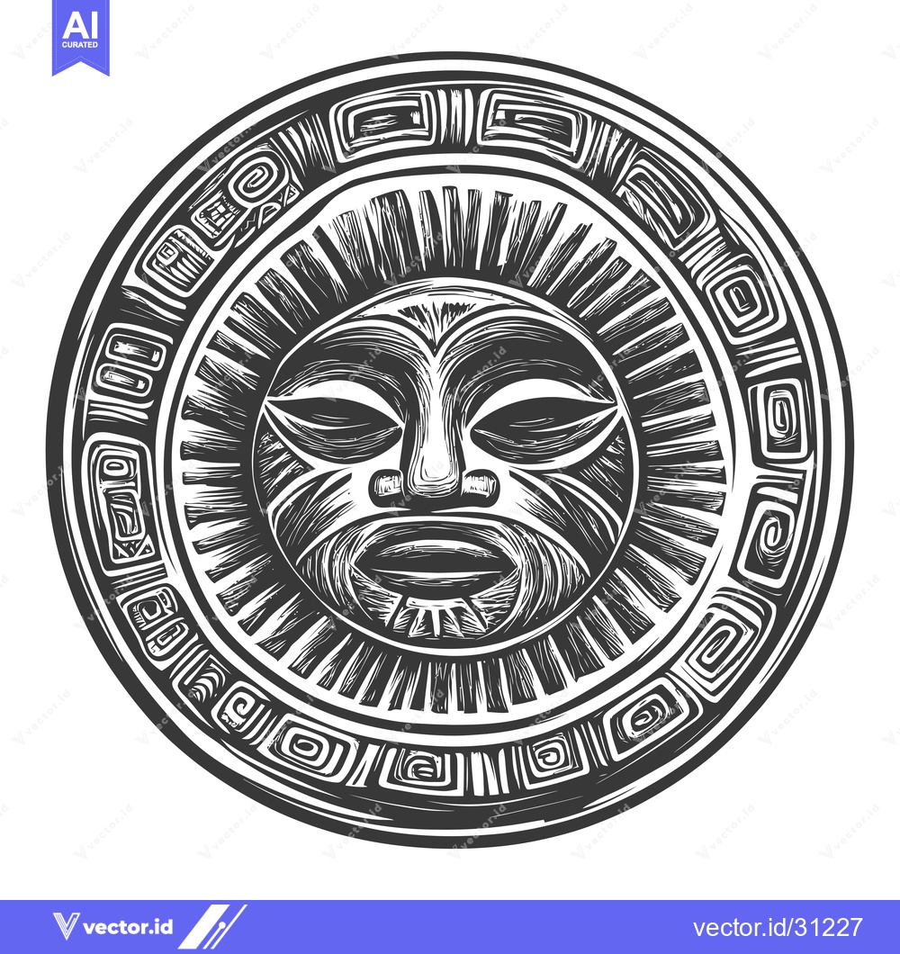 Premium Vector dari Circular Monochromatic Illustration of a Tribal Mask