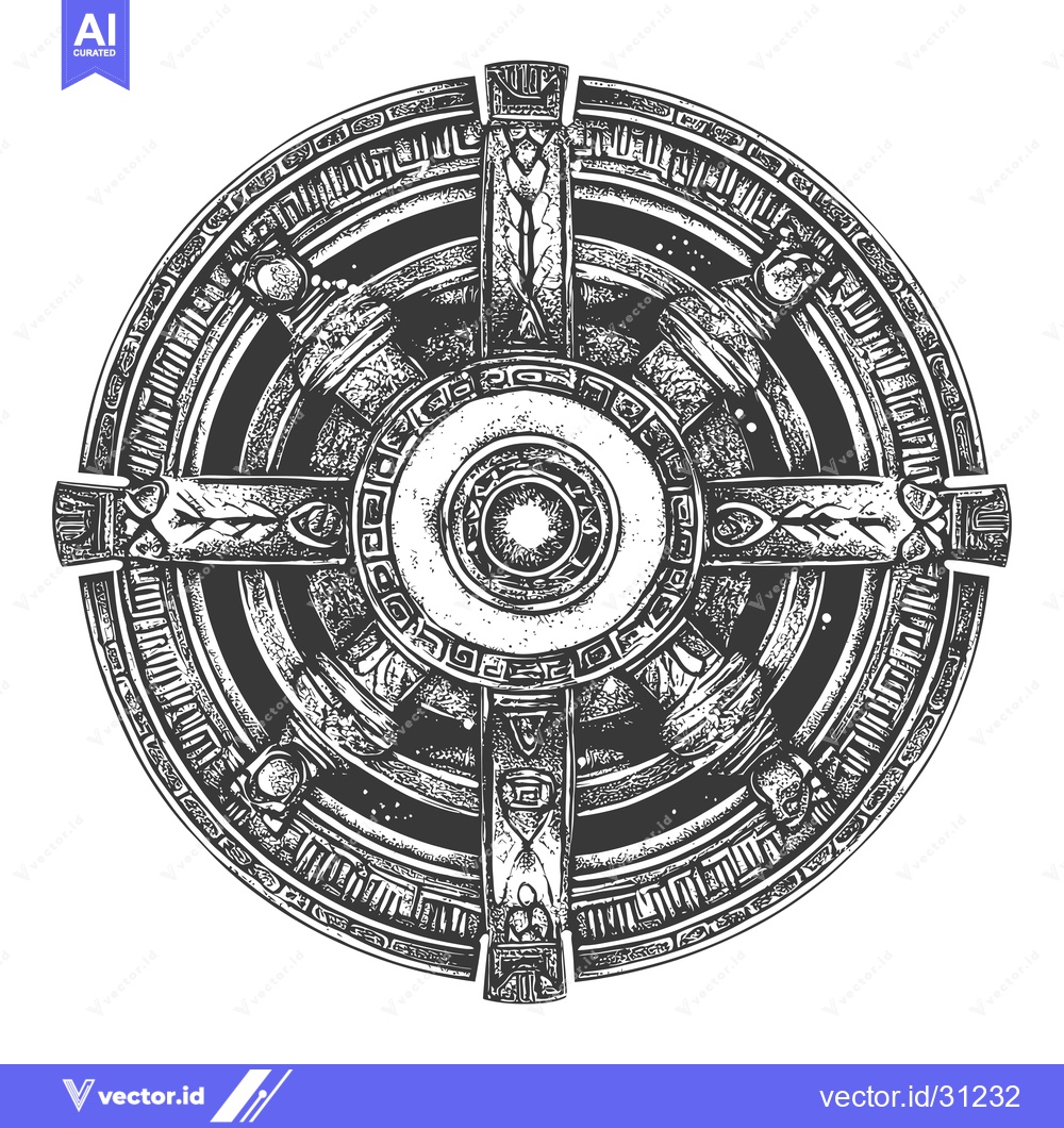 Premium Vector dari Circular Ornament with Four Arms and a Central Eye