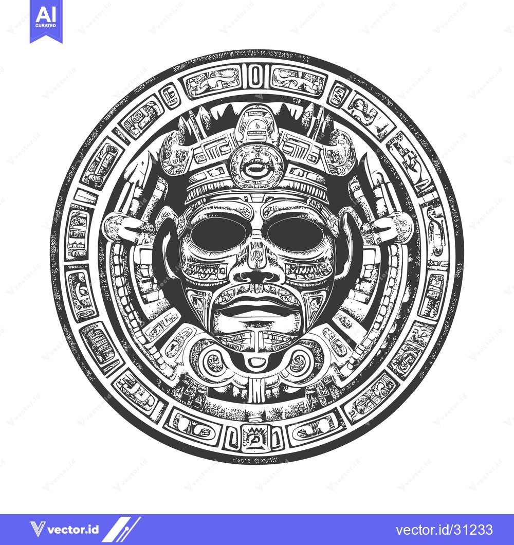 Premium Vector dari Circular Ornate Aztec Mask with Intricate Details