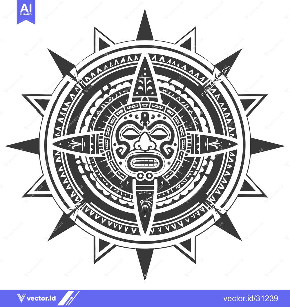 Premium Vector dari Circular Polynesian Tribal Design with a Stylized Face