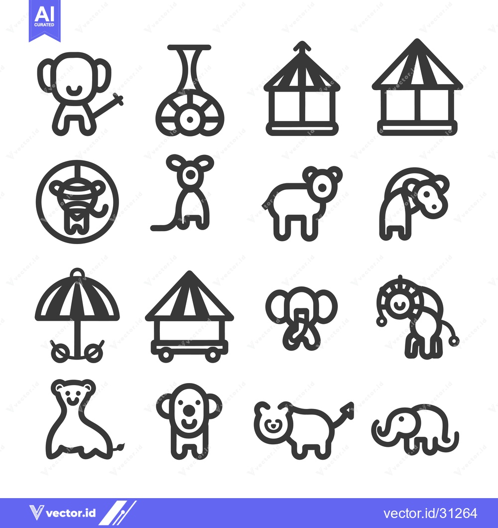 Premium Vector dari Circus Animal and Tent Icons Set