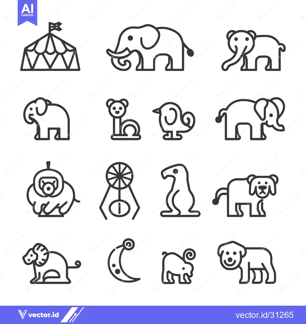 Premium Vector of Circus Animals and Attractions Outline Icons