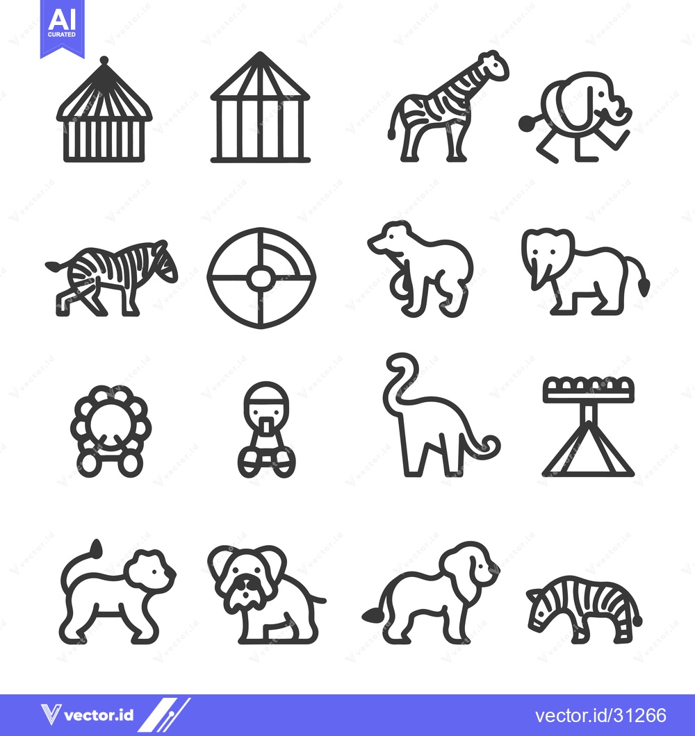 Premium Vector dari Circus Animals and Structures Line Icons
