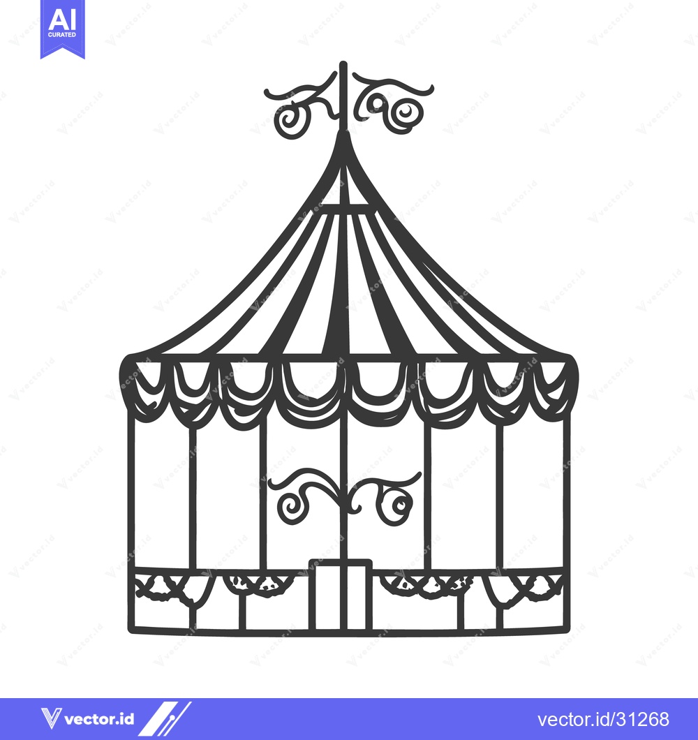 Premium Vector of A detailed illustration of a circus tent with striped roof