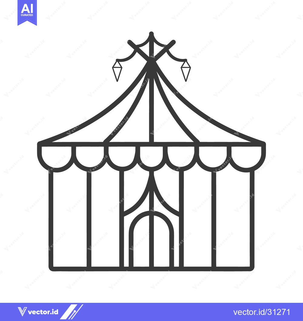 Premium Vector of A simple outline drawing of a striped tent with hanging lamps