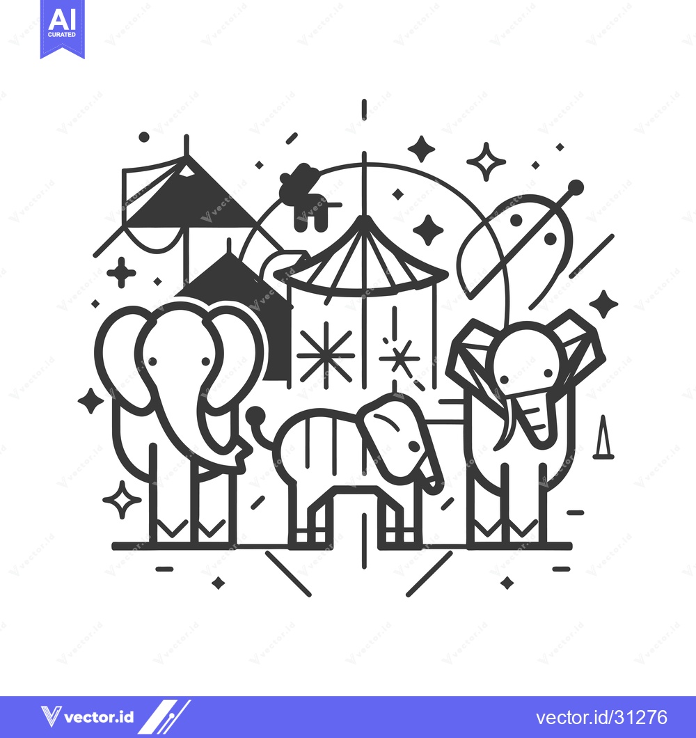 Premium Vector of Circus Tent With Elephants, Zebra, and Stars