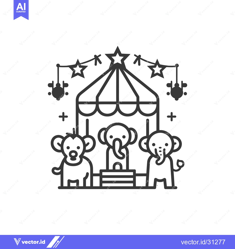 Premium Vector dari Circus Tent with Monkey and Two Elephants