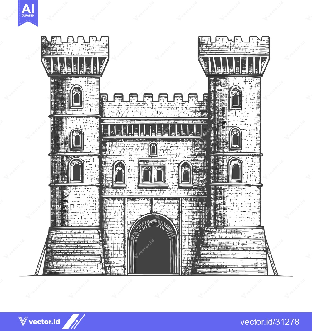 Premium Vector of Majestic Medieval Castle Gatehouse Architectural Drawing