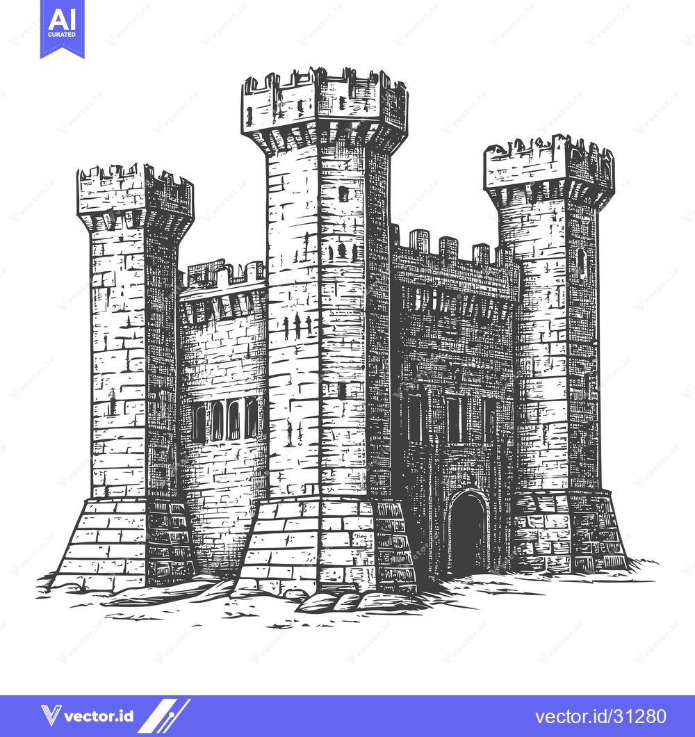 Premium Vector of Majestic Stone Castle Illustration With Three Towers