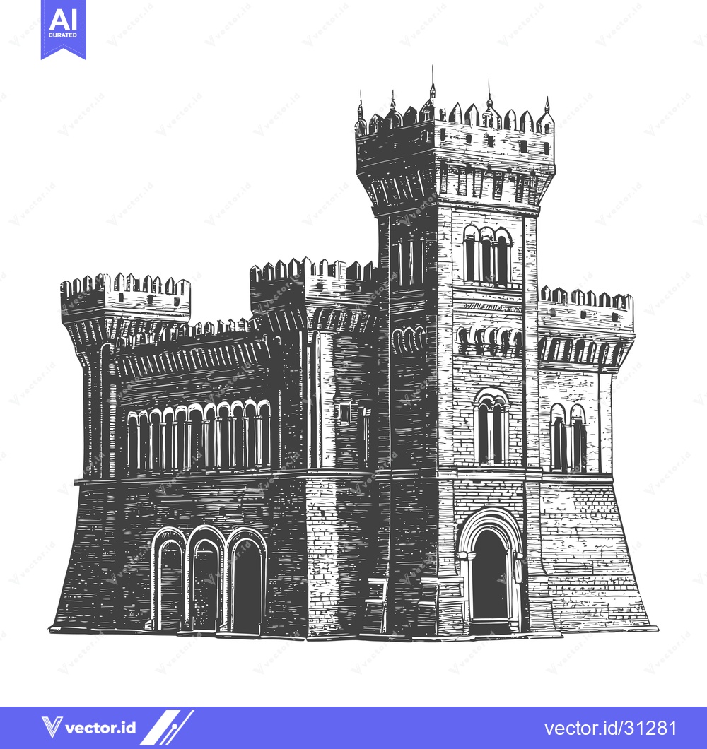Premium Vector of A detailed illustration of a medieval castle building