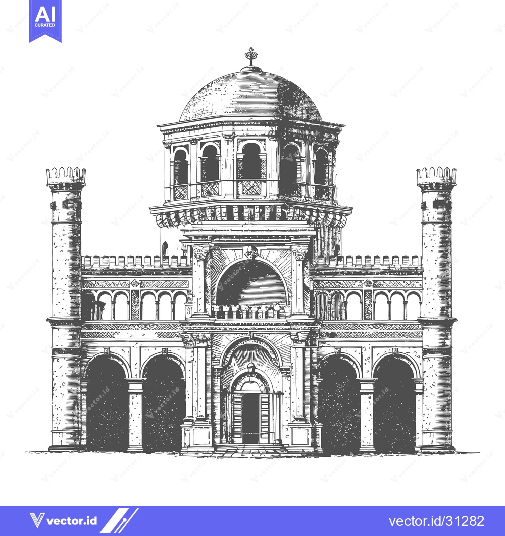Premium Vector of Elegant Architectural Drawing Of A Grand Building
