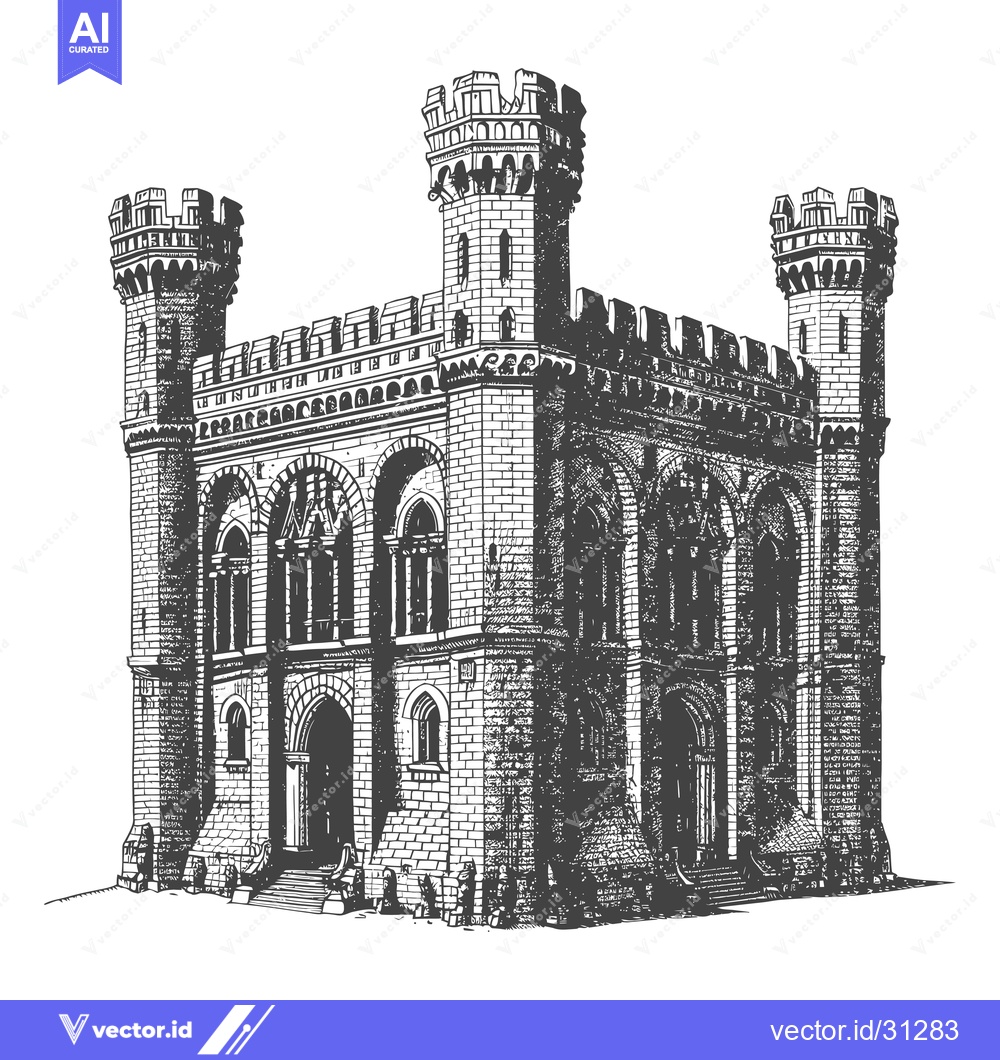 Premium Vector dari A Detailed Drawing Of A Medieval Style Castle