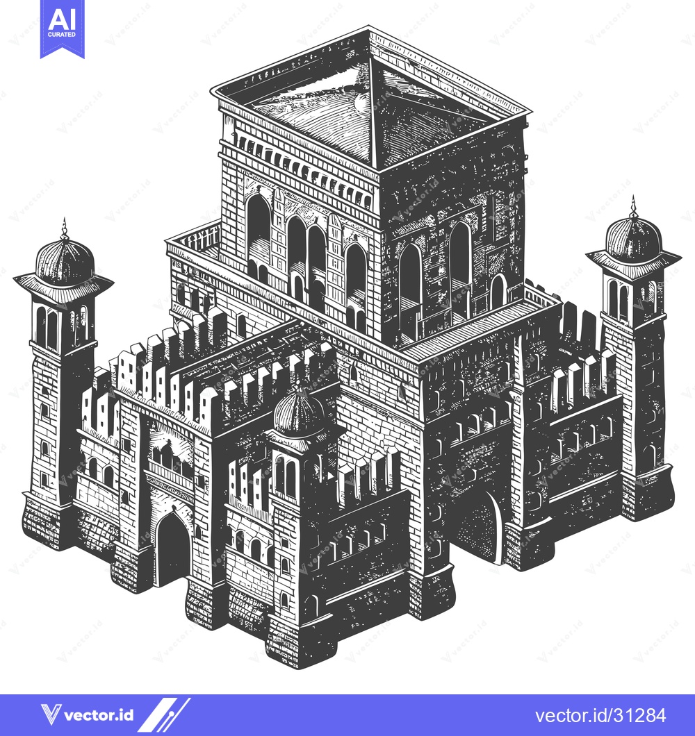 Premium Vector dari Isometric Drawing of an Ancient Fortified Palace