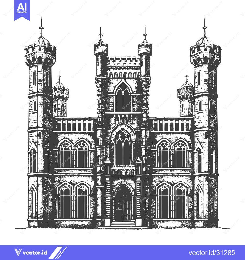 Premium Vector of Majestic Castle Illustration with Gothic Architecture Details