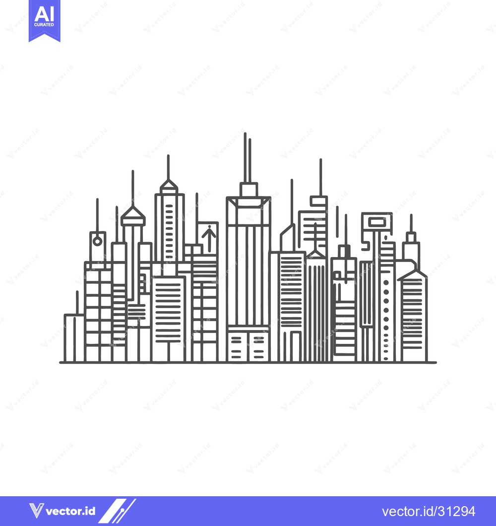 Premium Vector of Simple line drawing depicting a modern urban city skyline