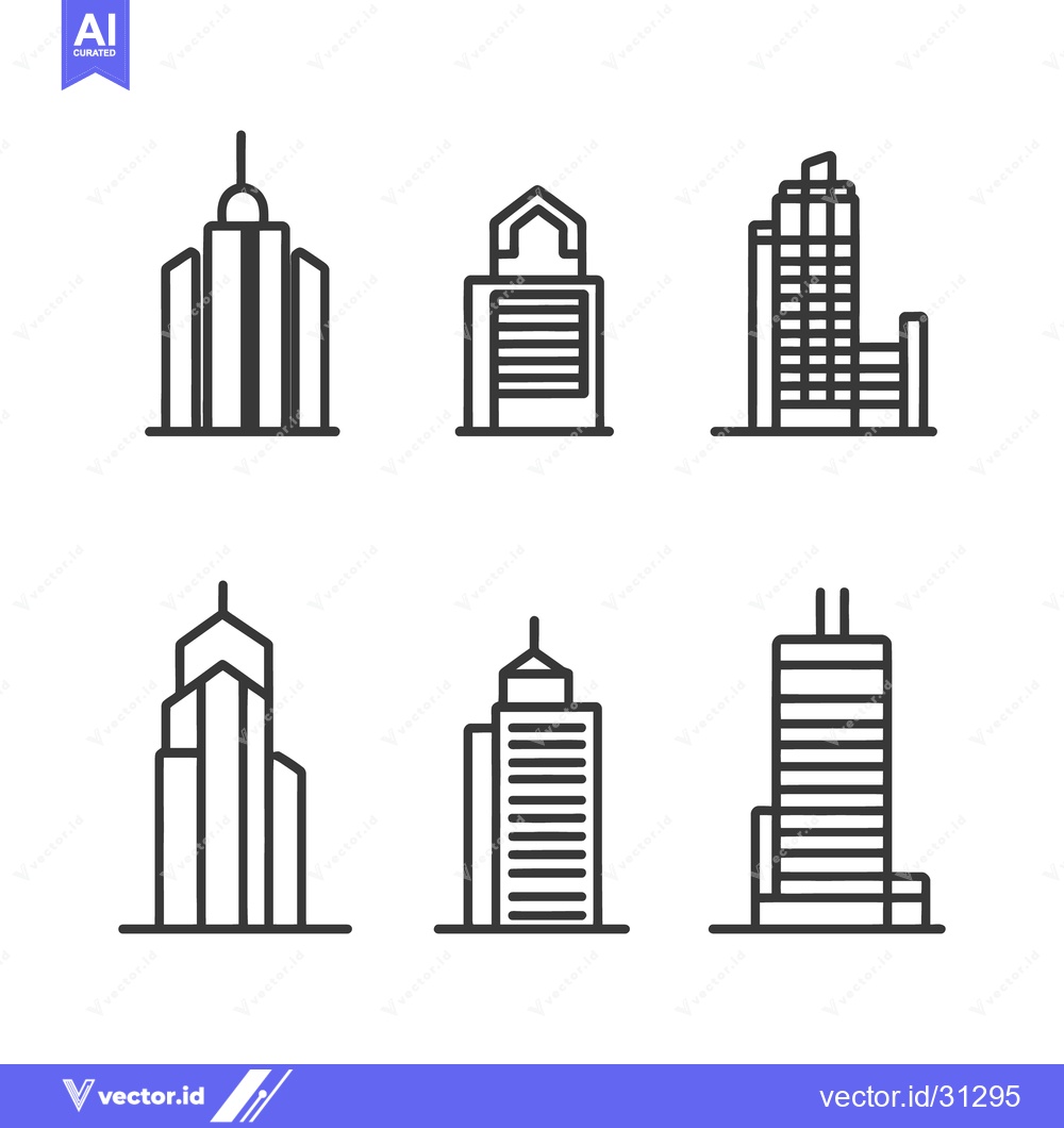 Premium Vector of Simple line art illustrations of various skyscraper buildings