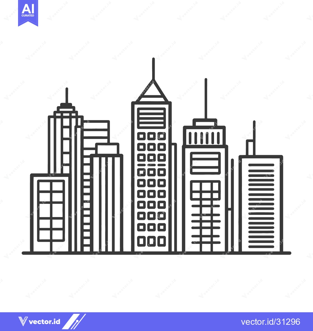 Premium Vector dari A simple black and white line drawing of city buildings