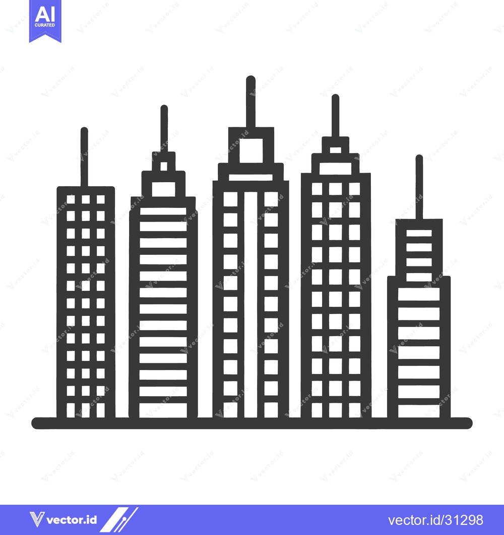 Premium Vector of Several tall stylized skyscrapers in an urban city environment setting