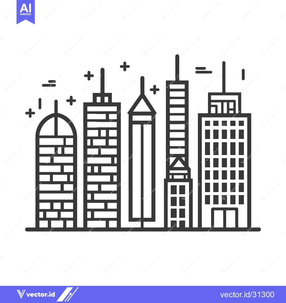 Premium Vector dari Outlined black and white skyscrapers representing a modern city skylin