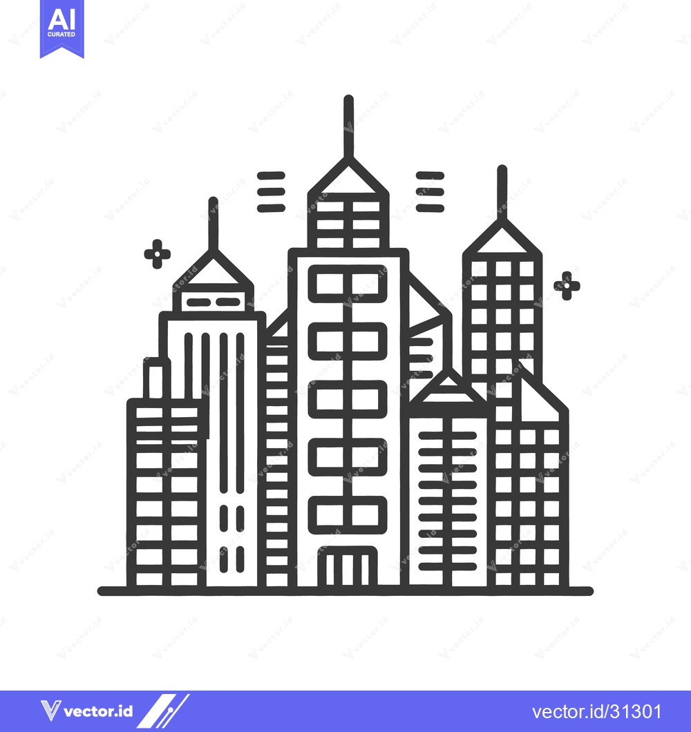 Premium Vector of A stylized black and white illustration of a cityscape skyline