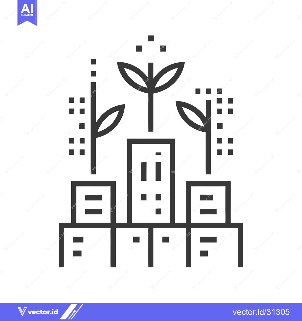 Premium Vector dari Cityscape with Three Growing Plants on Top of Buildings