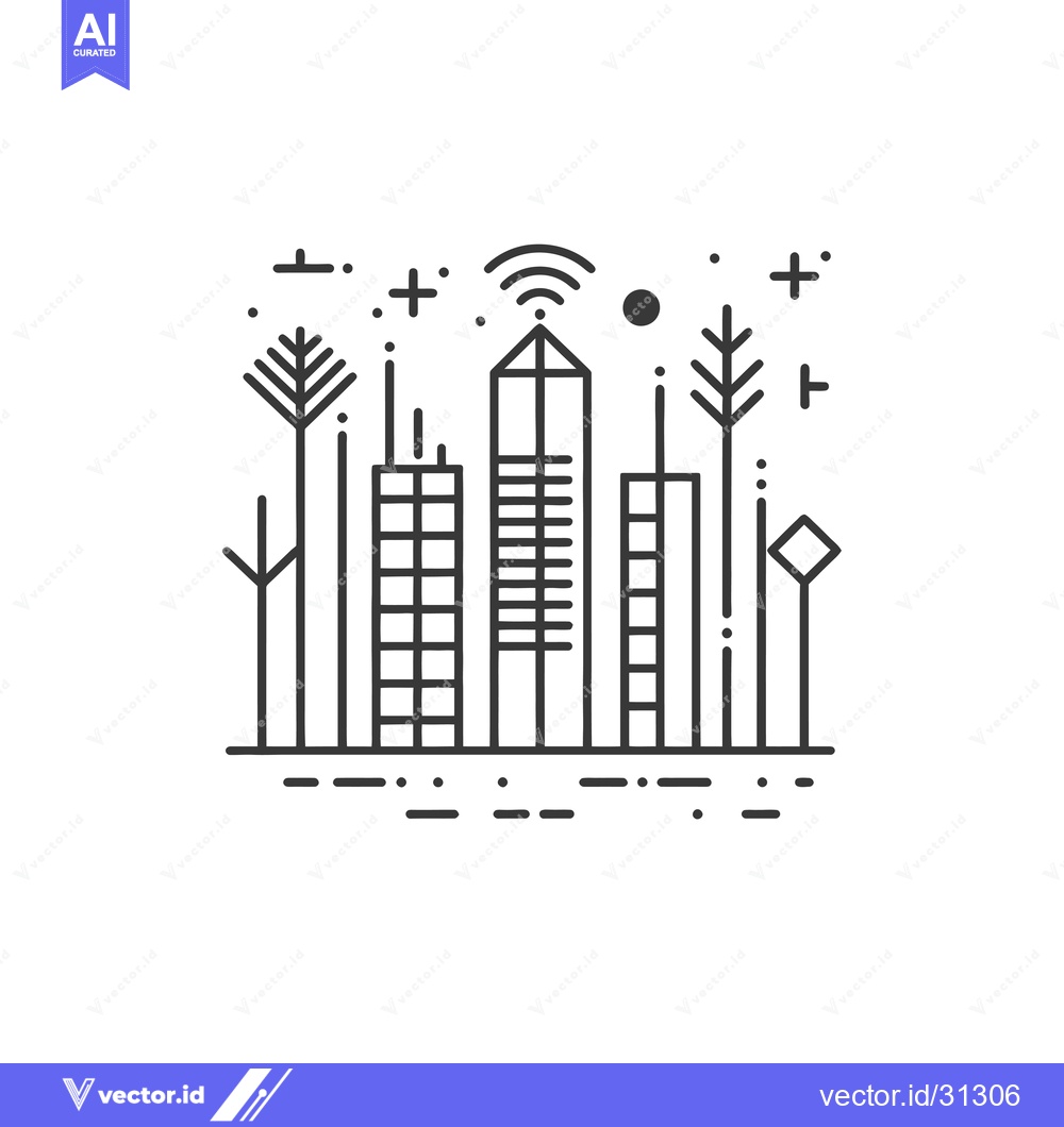 Premium Vector dari Cityscape with Trees, a Wifi Symbol, and Geometric Patterns