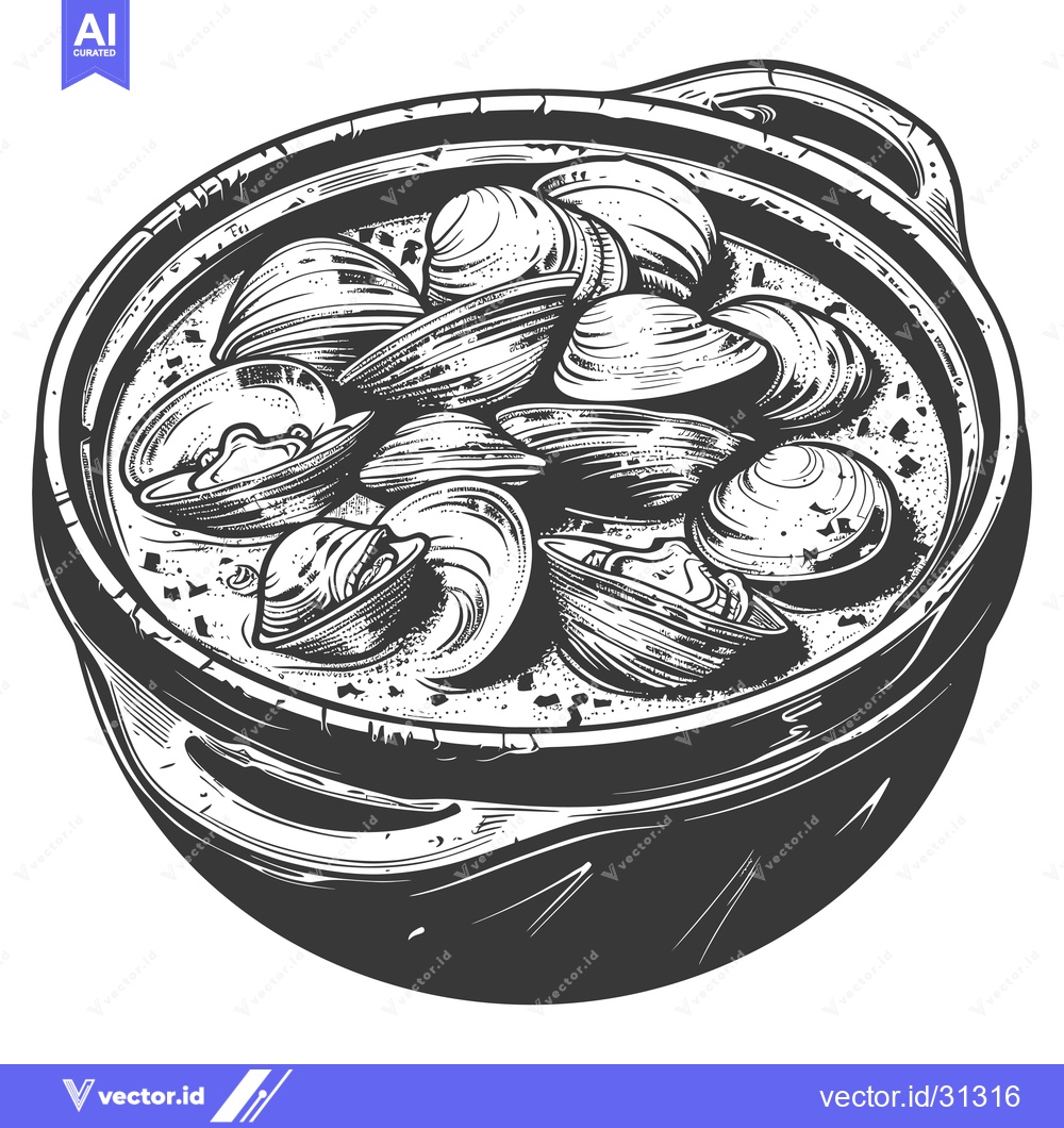 Premium Vector of A Delicious Pot Of Steamed Clams In Broth