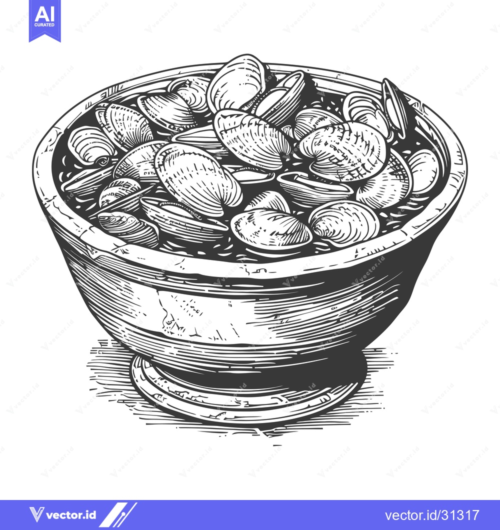 Premium Vector dari A wooden bowl filled with many delicious clams