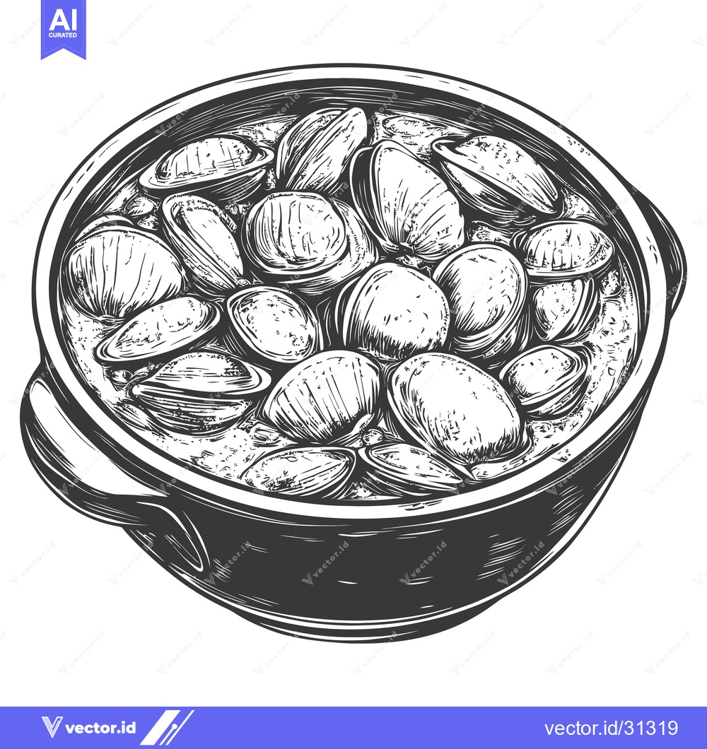 Premium Vector of A Delicious Bowl of Steamed Clams in Broth