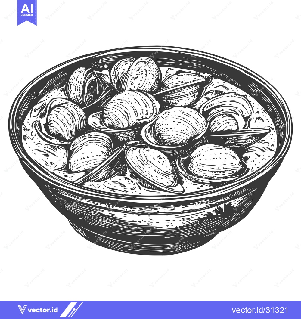 Premium Vector of A Bowl of Delicious Clams in Broth Ready to Eat