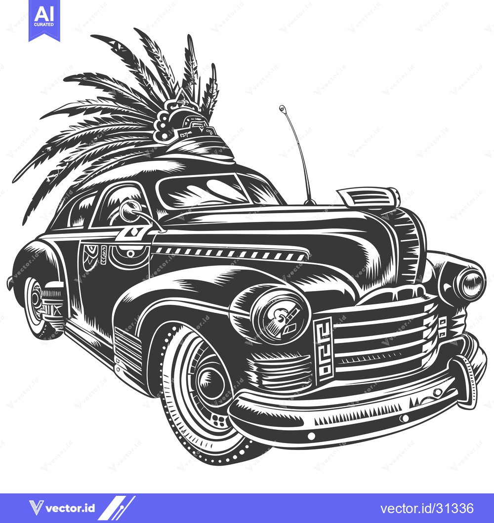 Premium Vector dari Classic Car Adorned with a Feathered Headpiece