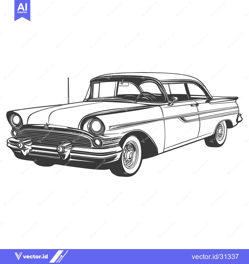 Premium Vector of Classic Vintage Car Depicted In A Detailed Black And White Illustratio