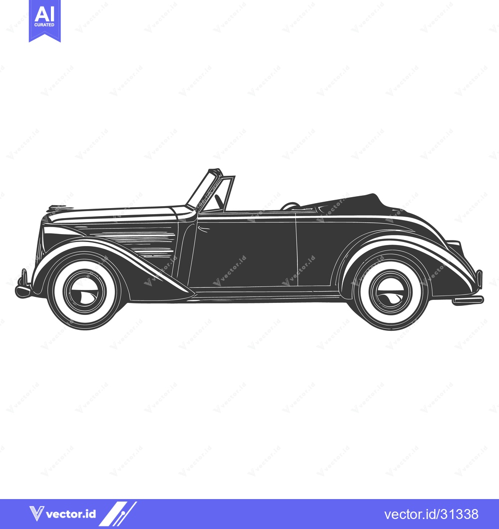 Premium Vector of Black and white illustrated classic convertible automobile design