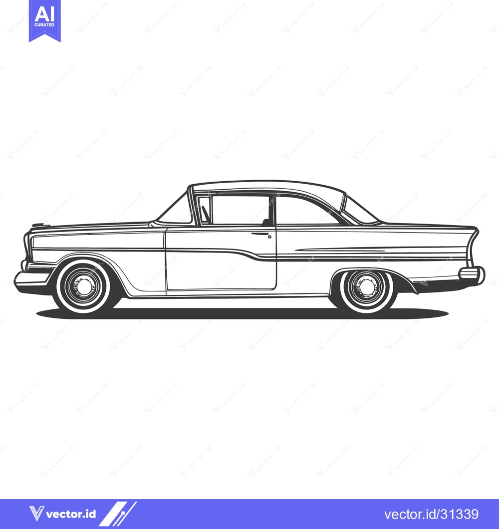 Premium Vector dari A vintage automobile depicted in a linear black and white style