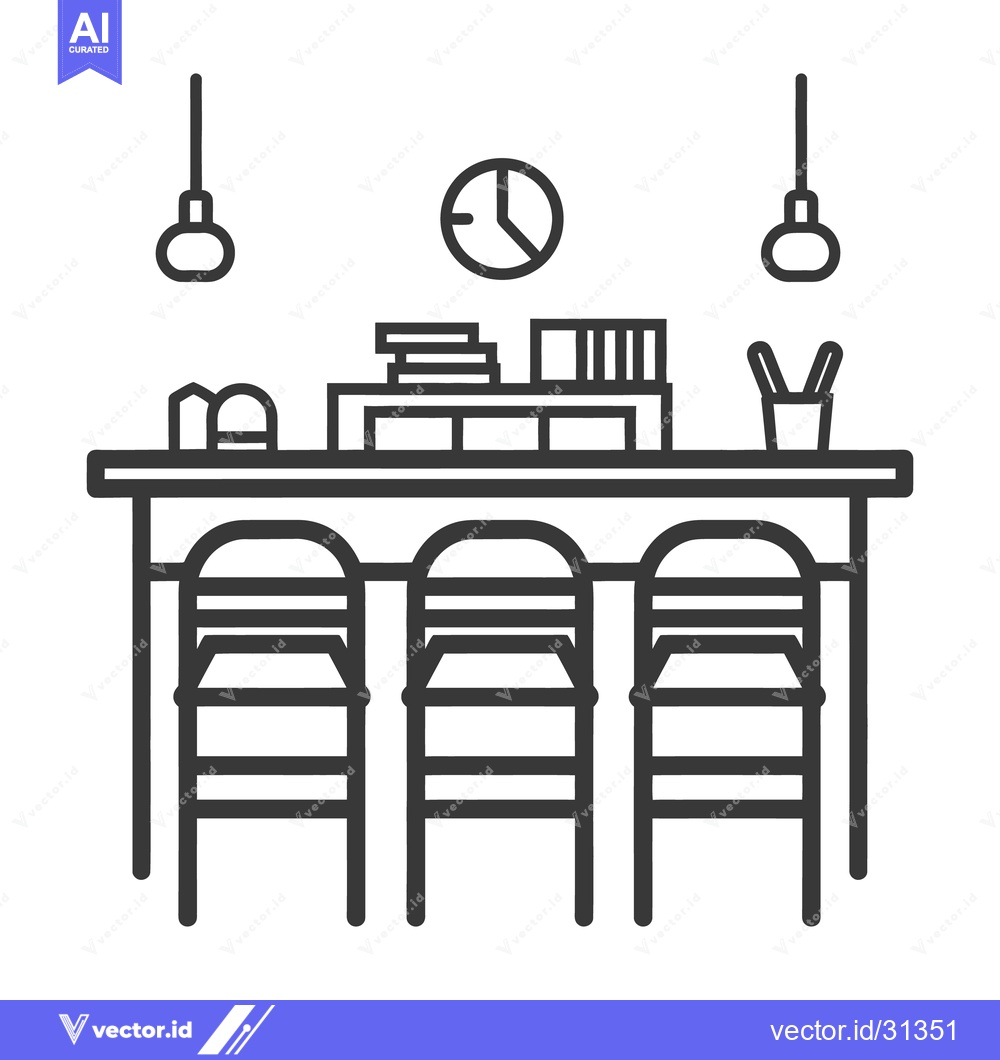 Premium Vector of An illustration of a minimalist bar table with stools and clock