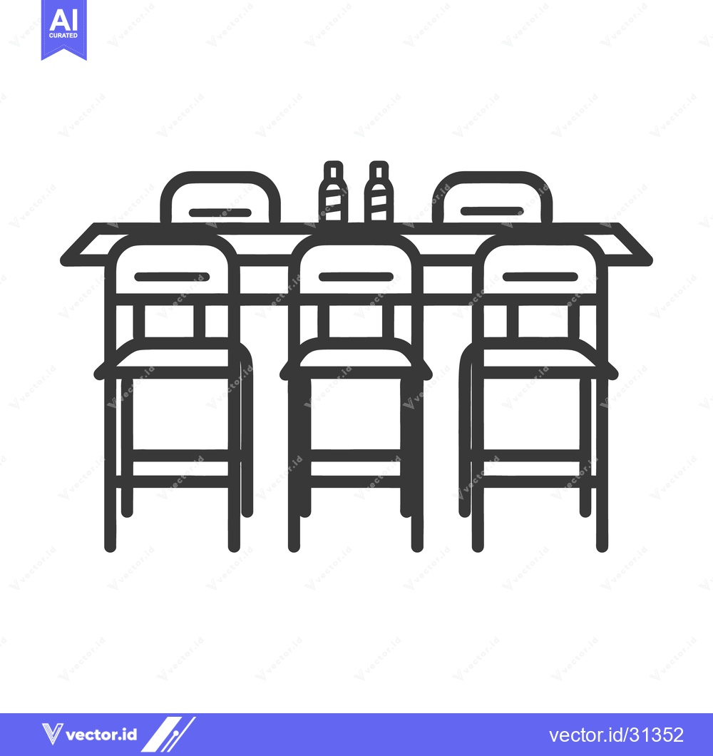 Premium Vector of Simple dining table with four chairs and two bottles on top
